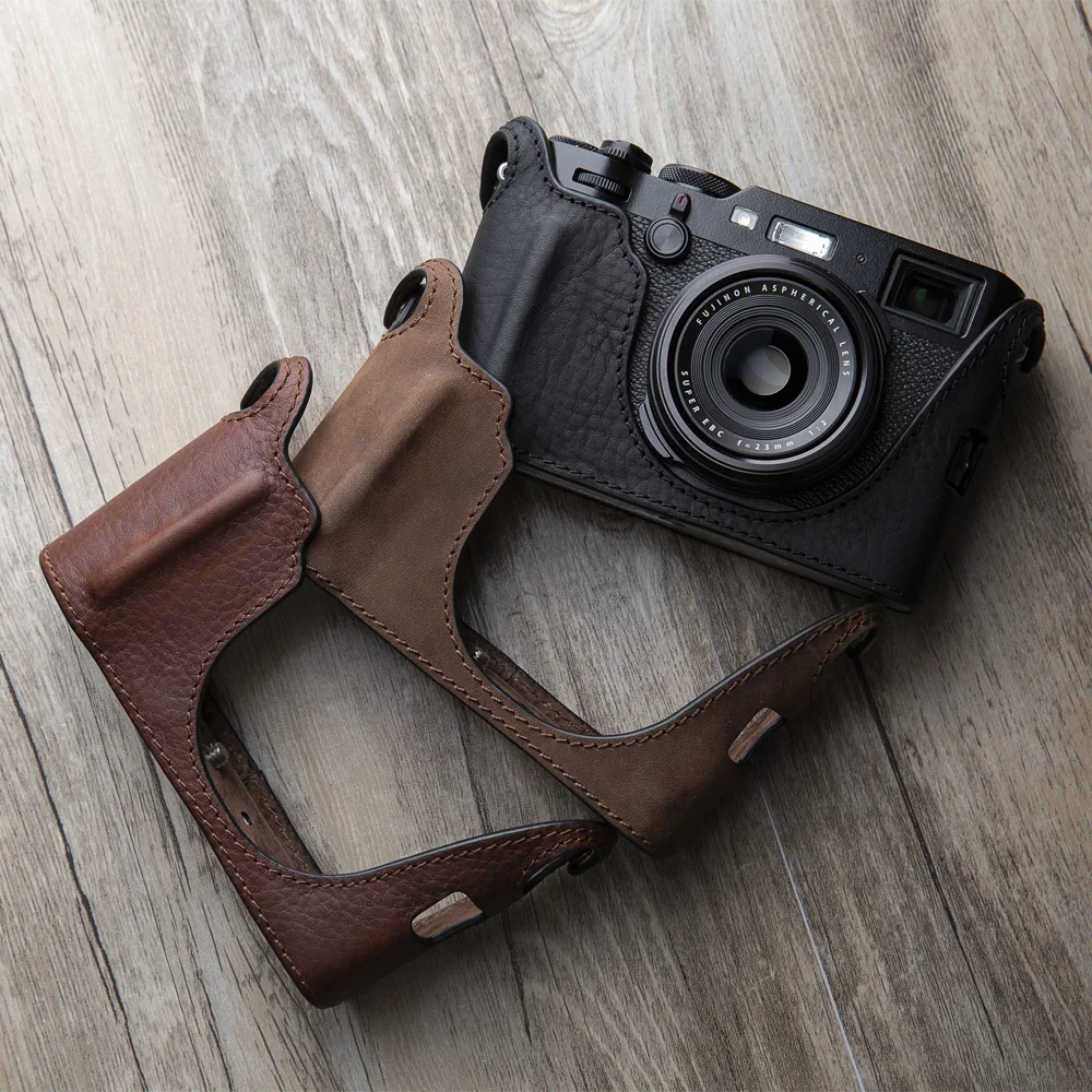 Handmade Genuine Real Leather Full Camera Pouch Case Bag Cover for FUJIFILM X70 Brown color