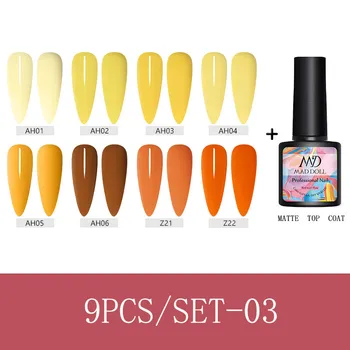 

9 Pcs/Set 8ml MAD DOLL Summer Gel Polish Yellow Color Semi Permanent Glitter Gel Need UV Gel Nail lamp Nail Art Gel