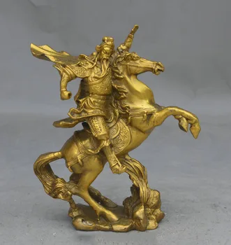 

6" Chinese FengShui Brass Dragon Warrior GuanGong Guan Yu God Ride Horse Statue