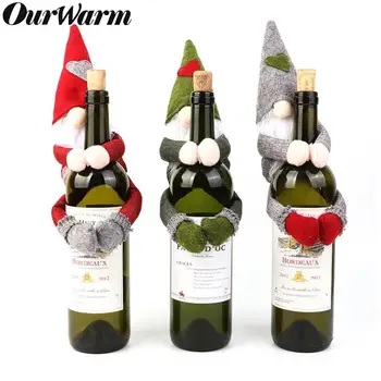 

OurWarm 1pc Christmas Wine Bottle Covers New Year Christmas Dinner Party Xmas Plush Cute Old Man Table Decor Gnome Wine Bottle