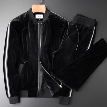 

spring new thick gold velvet suit men's young and middle-aged fashion simple casual sports jacket two-piece2021