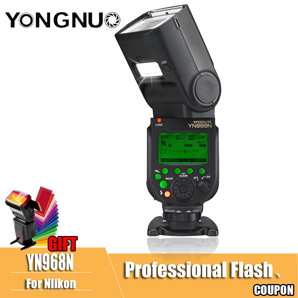 

YONGNUO YN968N Wireless Flash Speedlite TTL 1/8000 Equipped with LED Light for Nikon DSLR Compatible with YN622N YN560