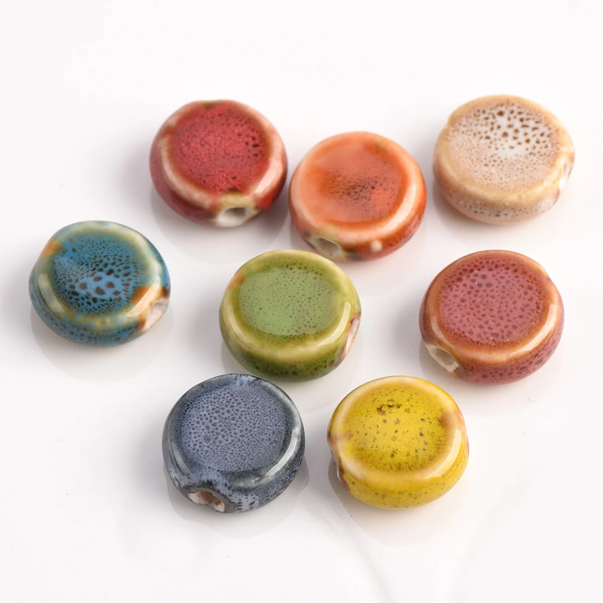 10pcs Flat Round 15mm Handmade Fancy Glaze Ceramic Porcelain Loose Spacer Beads Lot For Jewelry Making DIY Findings watercolors oval palette plum plate three line palette watercolor plate flat palette cardboard gouache imitation porcelain