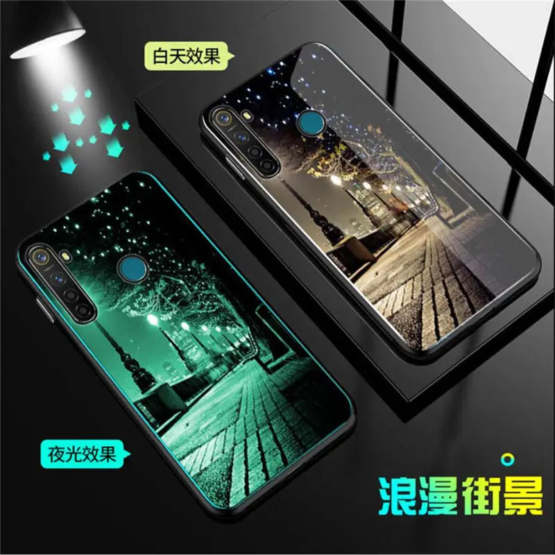 Светящийся закаленный чехол для OPPO Realme Q чехол 6," стекло со свечением задняя крышка для OPPO Realme Q крышка оболочка сотовый силиконовый чехол