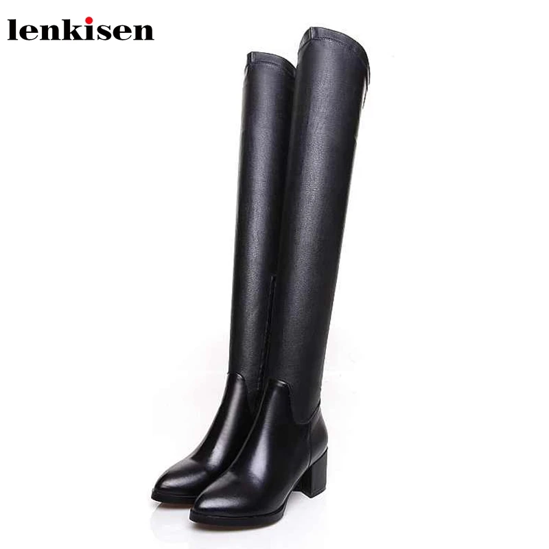 Lenkisen Knight boots stretch fabric high heels pointed toe fashion side zipper winter keep warm women over-the-knee boots L19