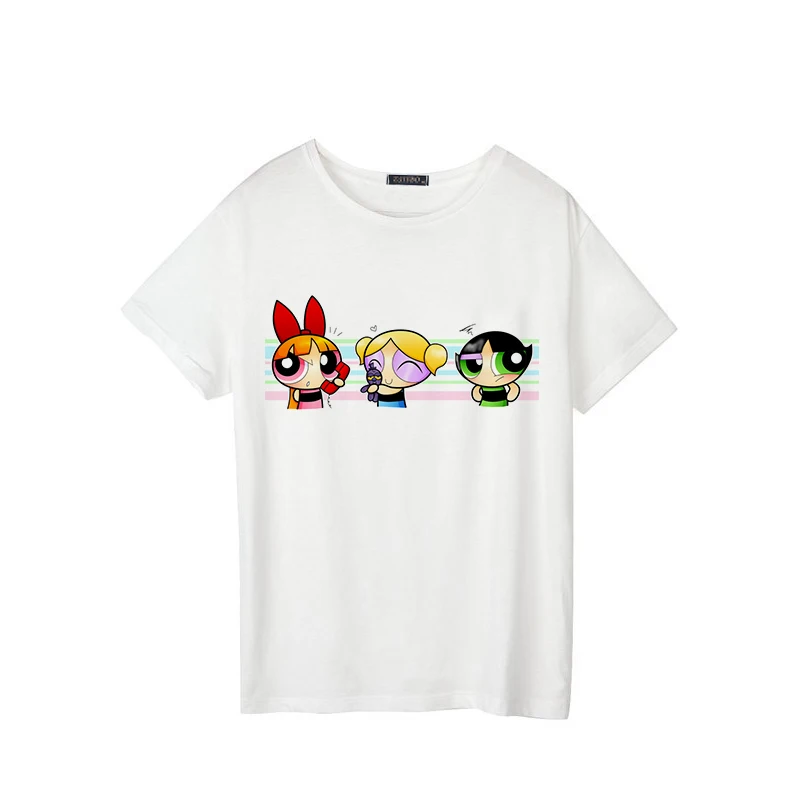Powerpuff/Летняя футболка для девочек новые модные футболки с короткими рукавами