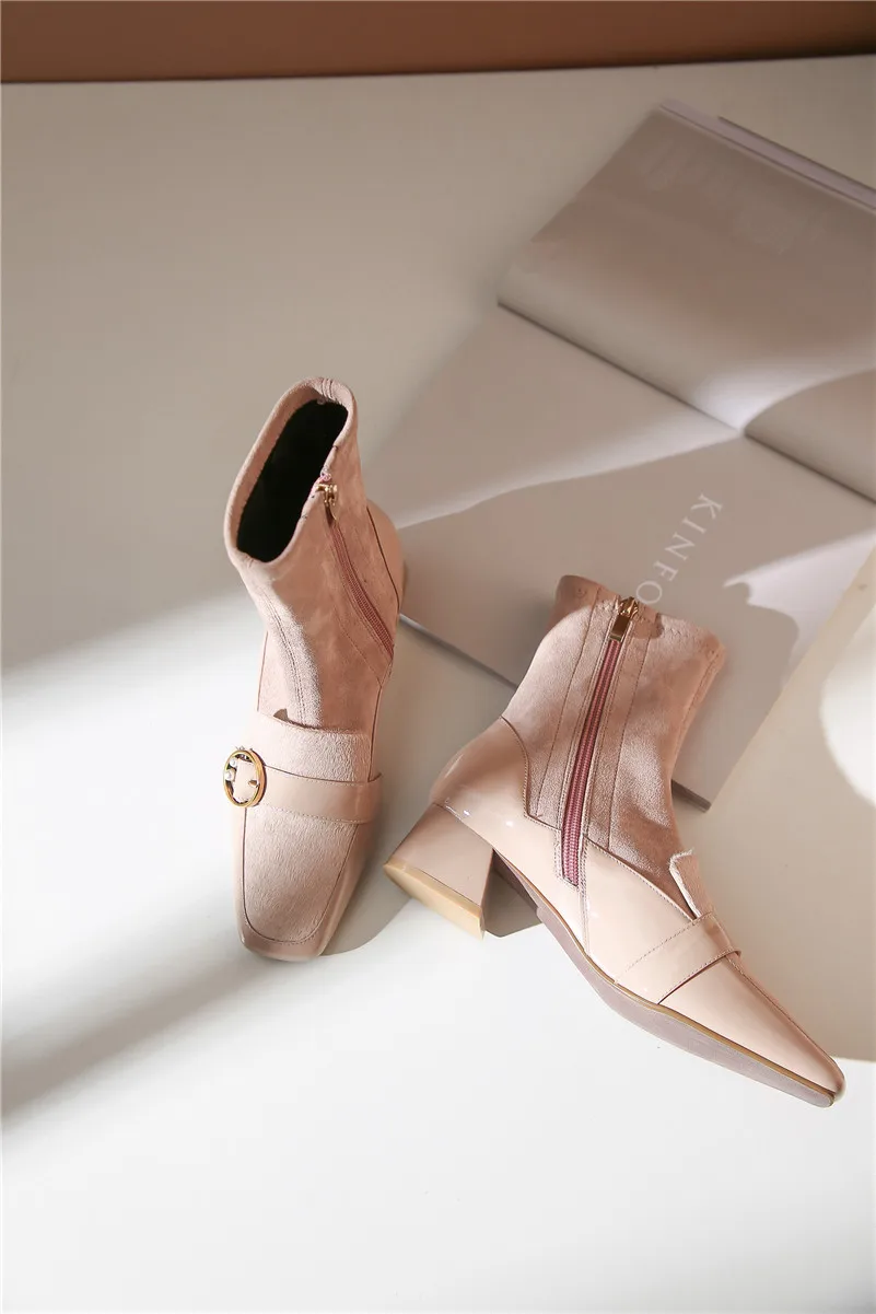 FEDONAS Square Toe Women Mid-calf Boots Genuine Leather Boots Warm Ladies Socks Boots Elegant Party Platforms Winter Shoes Woman