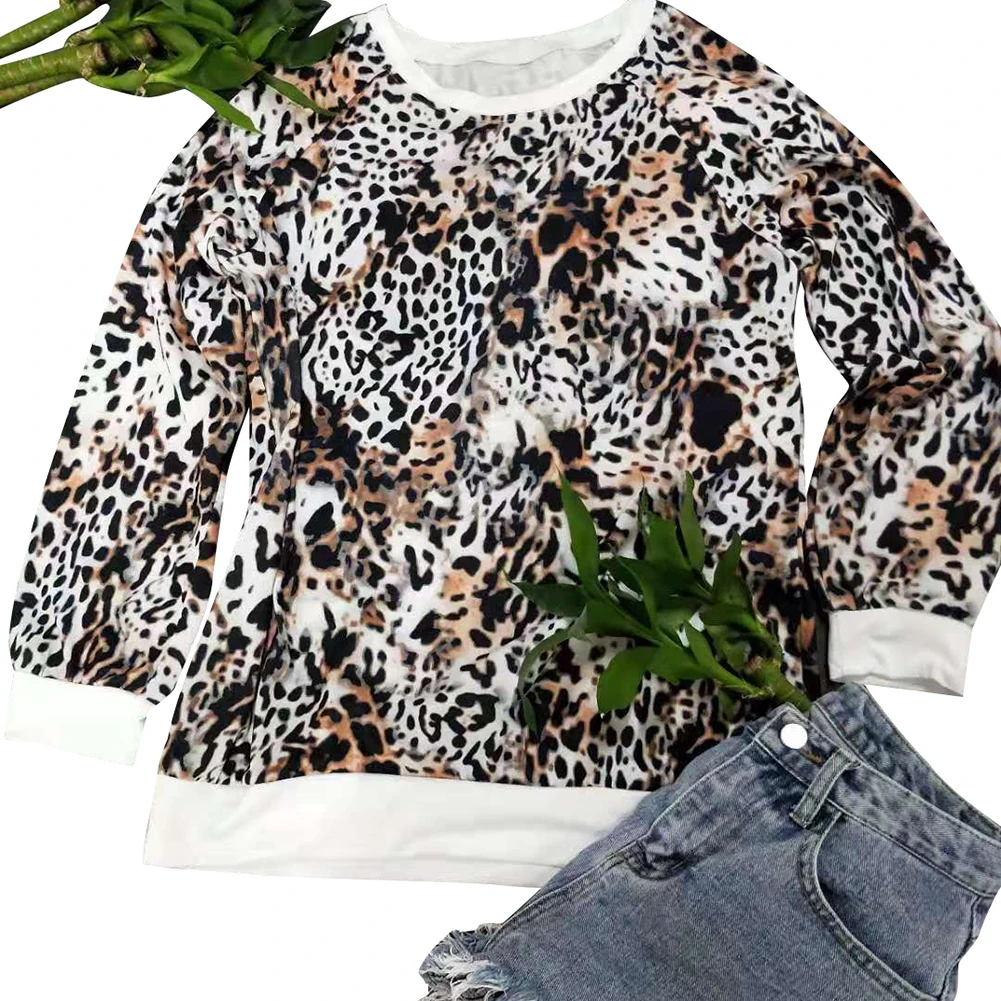 

Bikitique Vintage Leopard T-Shirt Round Neck Long Sleeves Women Pullover Fashion Ladies Top Casual Date t Shirt 2020 New Tshirt
