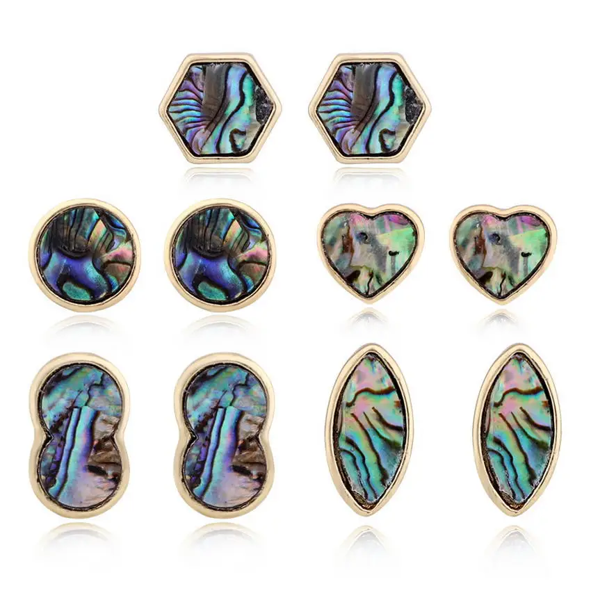 

Mini Geometric Hexagon Round Artificial Abalone Shell Stud Earrings for Women