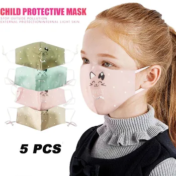 

5PCS Mouth Mask Cute Cat Animals Prints Fashion Earloop Face Mask For Kids Teens Men Women Winter Summer PM 2.5 Protective Mask