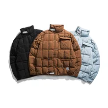 Зима японский сплошной цвет стоячий воротник оснастки хлопок мужской свободный прилива бренд плед диких хлопка мужчин