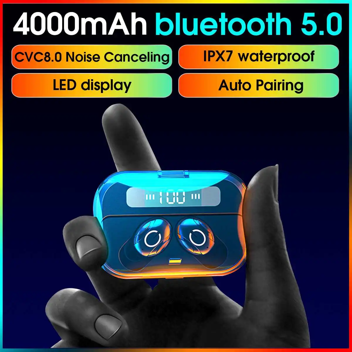 Bluetooth сенсорные наушники Беспроводная стереогарнитура холодный светильник светодиодный дисплей 4000 мАч зарядная коробка шумоподавление IPX7 водонепроницаемый