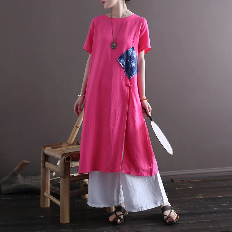 Women Loose Cotton Linen Retro Dress 