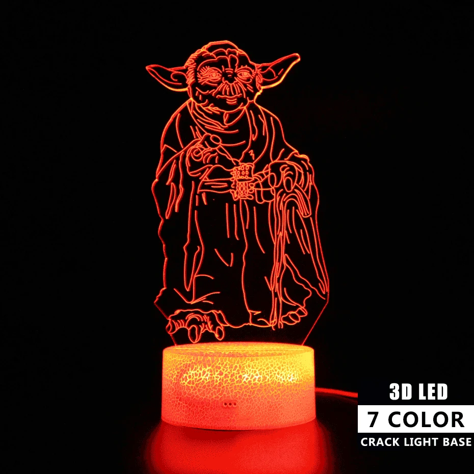 Star Wars Kids Sleep Light RGB 3d Yoda Master Remote Control Table Lamp Party Decoration Nightlight Illusion Projection Light