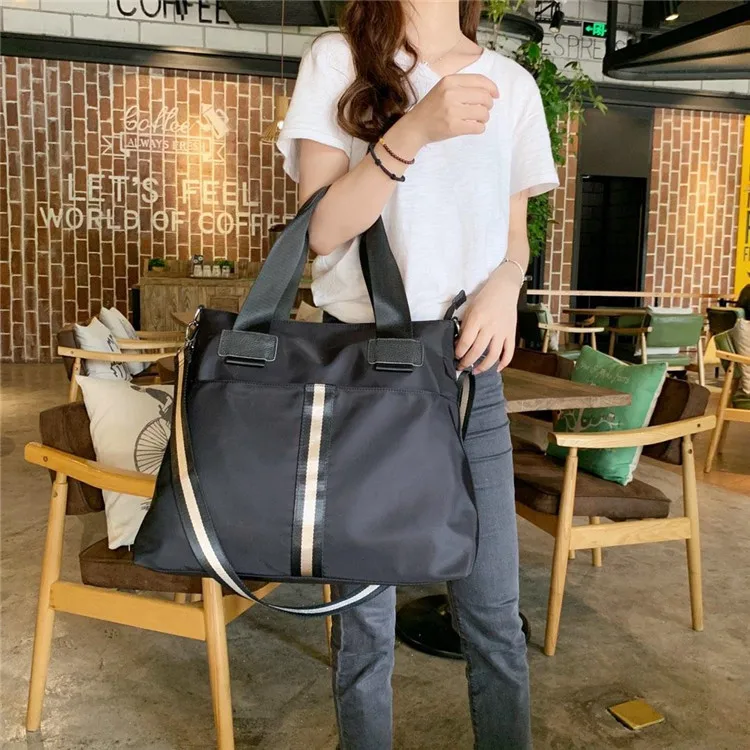 

2019 New Style Shoulder Bag Big Range WOMEN'S Bag Stripes Webbing Leisure Bag Nylon Bag with Leather Versatile Shoulder Bag