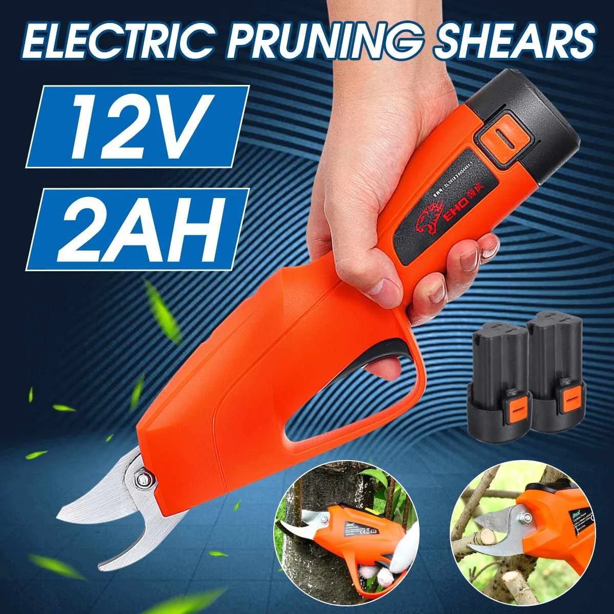 

12V Rechargeable Fruit Tree Scissors Lithium Electric Pruning Garden Gardening Branches Scissors Pruning Tools w/1 or 2 battery