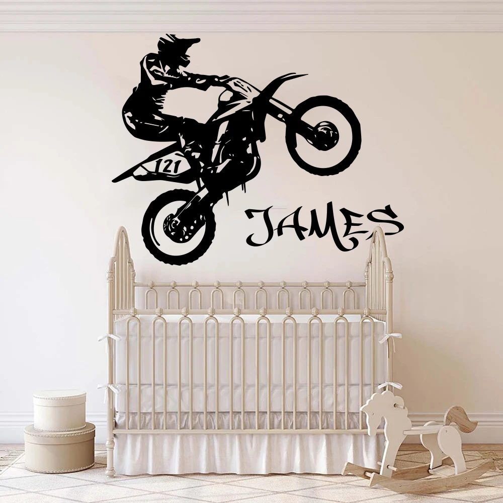 Custom Name Motorbike Wall Decal Boy Room Kids Room Personalized Name Scooter Autocycle  Dirt Wall Sticker Bedroom Vinyl Decor (4)