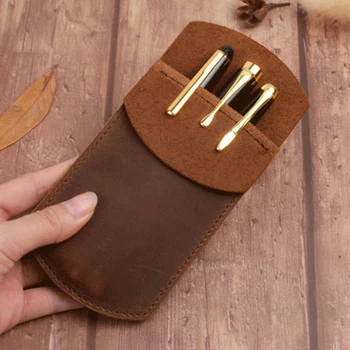 

Retro School Supplies Pocket Protector Durable Office Pouch Student Portable Essentials Work PU Leather Pen Holder Pencil Case