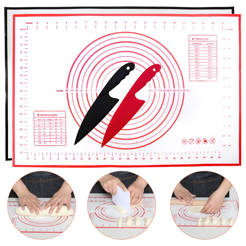Silicone Baking Mat Set for Dough Knife Pastry Kitchen Tools Accessories Non-stick Pad 30x40 40x60 cutting dough mat | Дом и сад