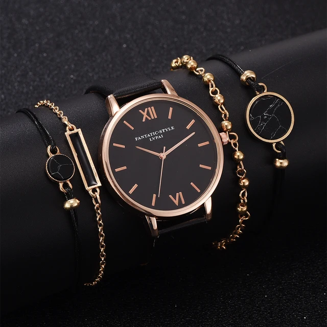 Reloj de pulsera de cuarzo para mujer, conjunto de 5 Uds., reloj de pulsera de cuero para mujer, reloj de lujo informal, regalo para novia