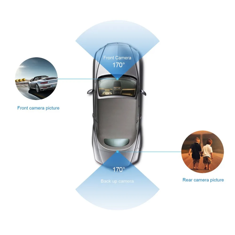 LESHP Car Camera Car Video Recorder 4.3 inch LCD Full HD 1080P with Dual Lens 170 Degree Wide Angle for Vehicles Dash Cam