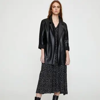 

Soft leather jackets Fashion pu leather jacket female black streetstyle outerwear big pockets leather jackets F1132