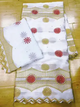 

African Net Lace Fabric 2020 High Quality French 100% Cotton Embroidery Bazin Riche Getzner Lace Fabrics 5+2Yards/Lot