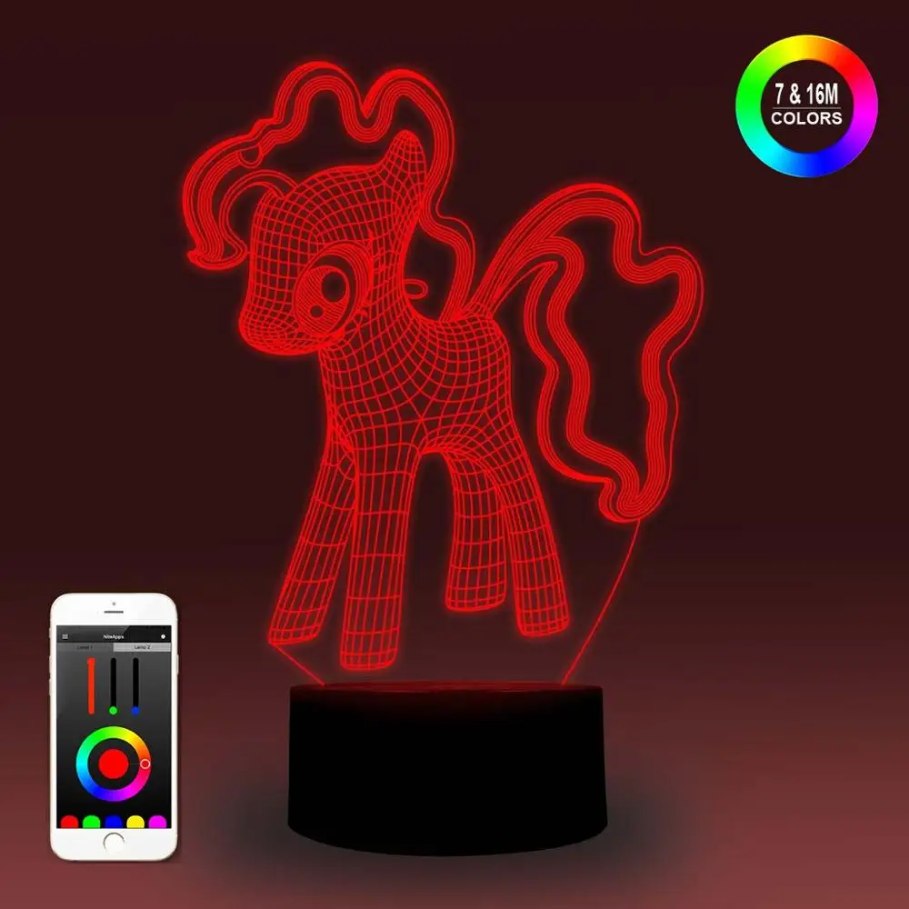 NiteApps 3D большой хвост милый Единорог ночник настольная иллюзия Лампа подарок на день рождения приложение/сенсорный контроль