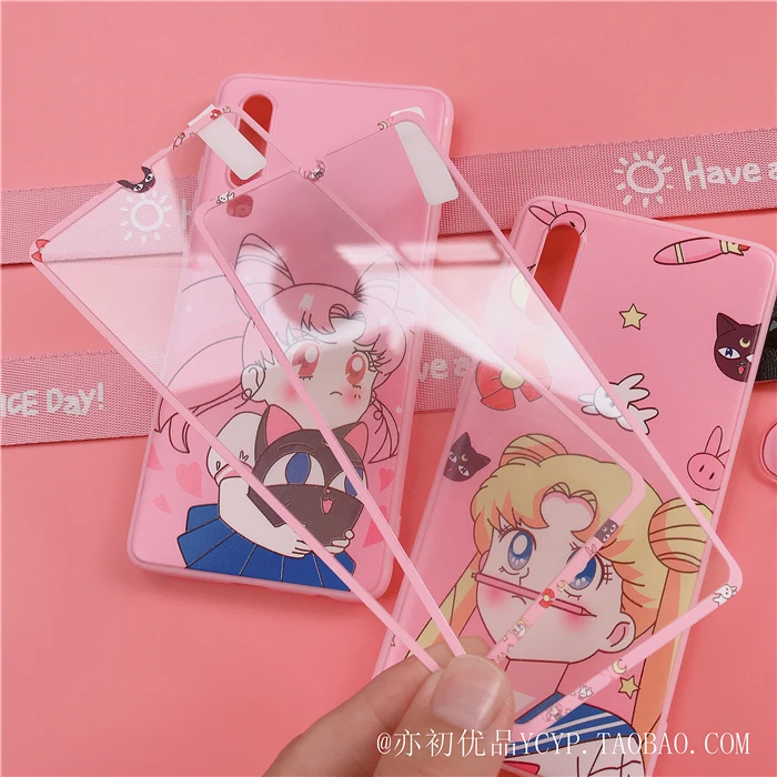 Чехол для телефона xiaomi mi9 8 sailor moon с милым мультяшным розовым рисунком для девочки xiaomi CC9E 9 8se с подвеской+ длинным ремешком