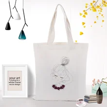 illustration girl Tote Bag Shopping Bag Custom Print Logo Canvas Text DIY Daily Use Eco Ecologicas Reusable Recycle Handbag