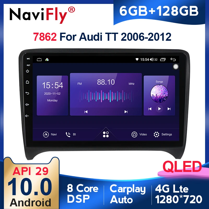 6g + 128g android 10 qled 4g lte rádio do carro reprodutor de vídeo multimídia para audi tt mk2 8j 2006 2007 2012 navegação gps 5g wifi rds|Reprodutor multimídia automotivo| -