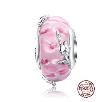 

MOWIMO Real 925 Sterling Silver Murano Glass Pink Beads Fit Bracelets Pandora Charms Silver 925 Original Jewelry Making BKC1281