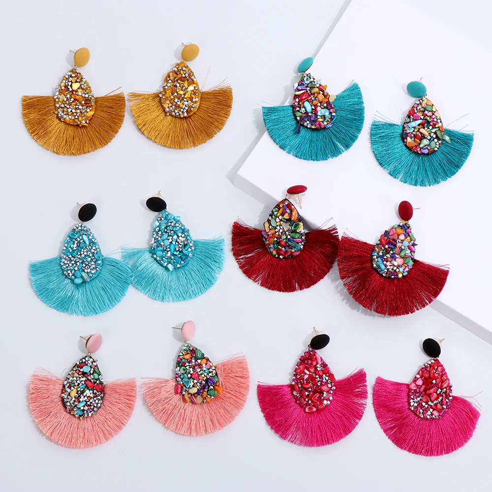 Dangle Earrings 1Pair Bohemia Tassel Colorful Charm Crystal Glitter Sequins Drop Women Jewelry Accessories dangle earrings drop earrings crystal tassel earrings crystal earrings
