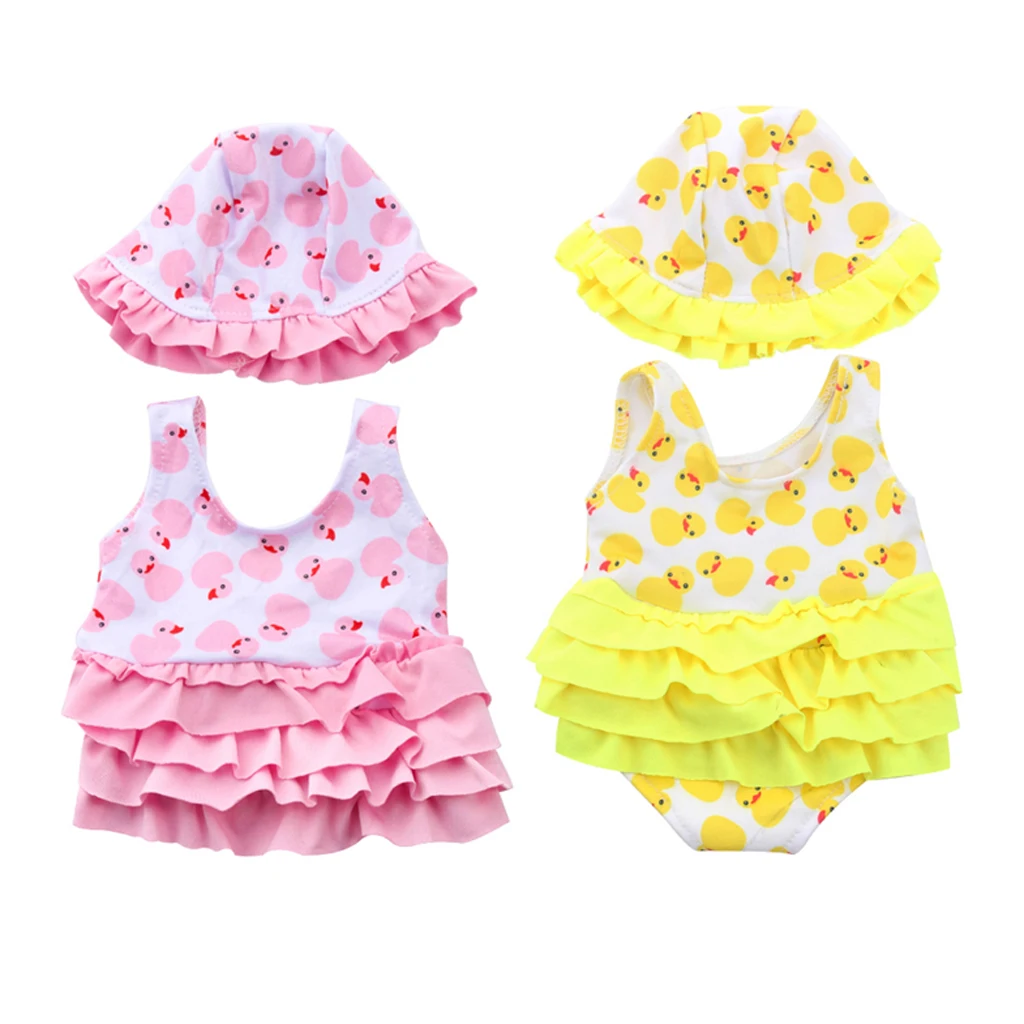 18inch American Doll Clothes Accessories - Swimsuit Dress Hat Outfits, Swiming Pool Dress Up Complete Look, 2 Colors for Choose