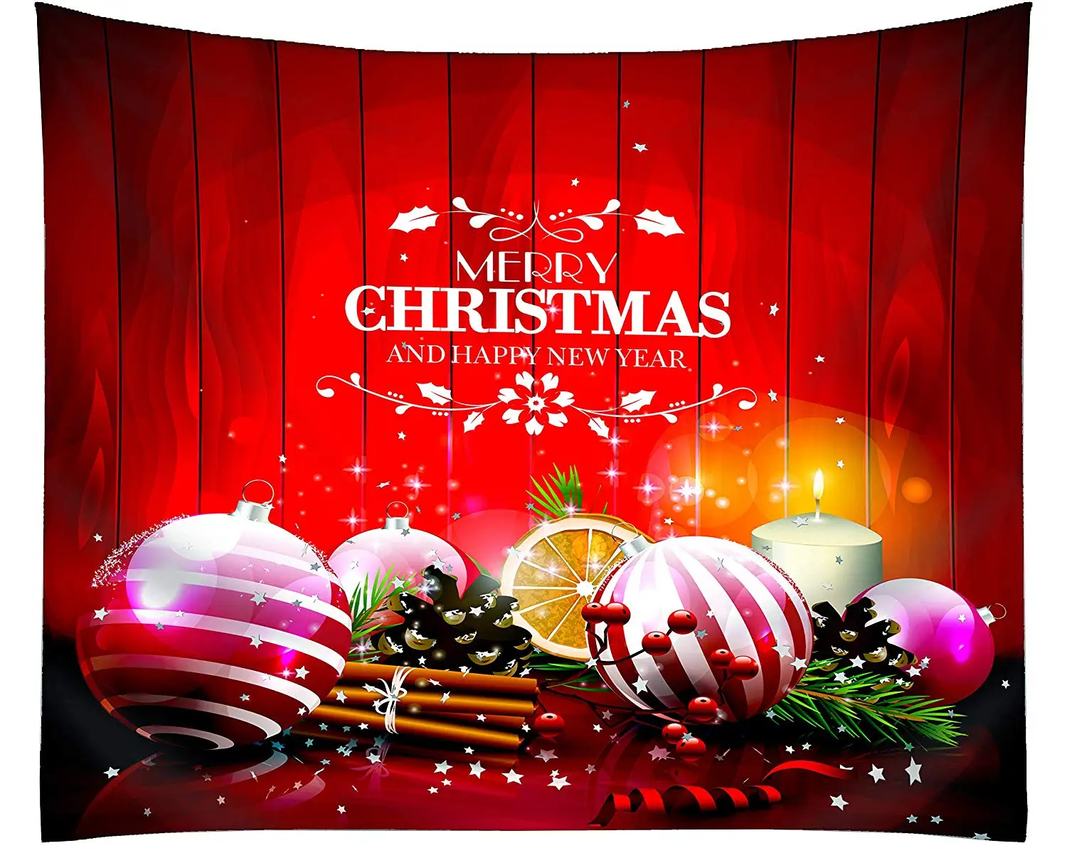 

Merry Christmas Multi Vibrant Balls Decor Graphic Print Green Red Fabric Tapestry Home Decor