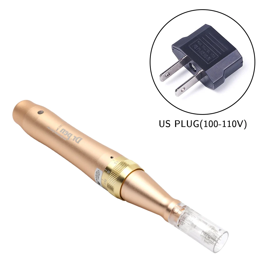 US Plug Электрическая ручка для дермы, M5-C, микроиглы, ручка для выпадения волос, растяжки, морщинки, устройство для удаления морщин, макияж, тату, иглы-наконечники - Цвет: US Plug
