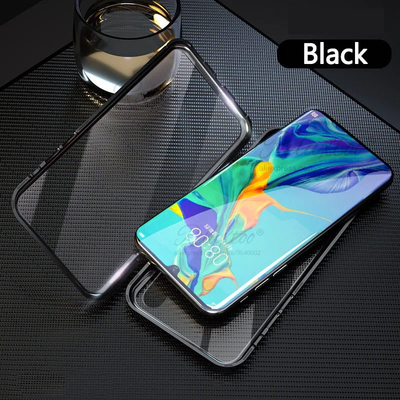 Black Магнитные поглощающие металлические флип-чехлы для huawei p30 lite pro, задняя крышка для телефона, двухстороннее стекло p 30 p30lite p30pro, Броня couqe - Цвет: Black