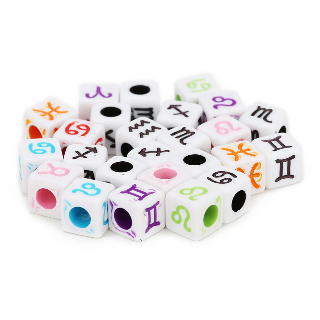 

100x Acrylic Horoscope Zodiac Beads For DIY Bracelet Necklace Birthday Gifts