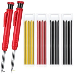 Com 18 pçs recarga conjunto de lápis carpinteiro sólido leads built in apontador buraco profundo marcador de lápis mecânico ferramenta de marcação