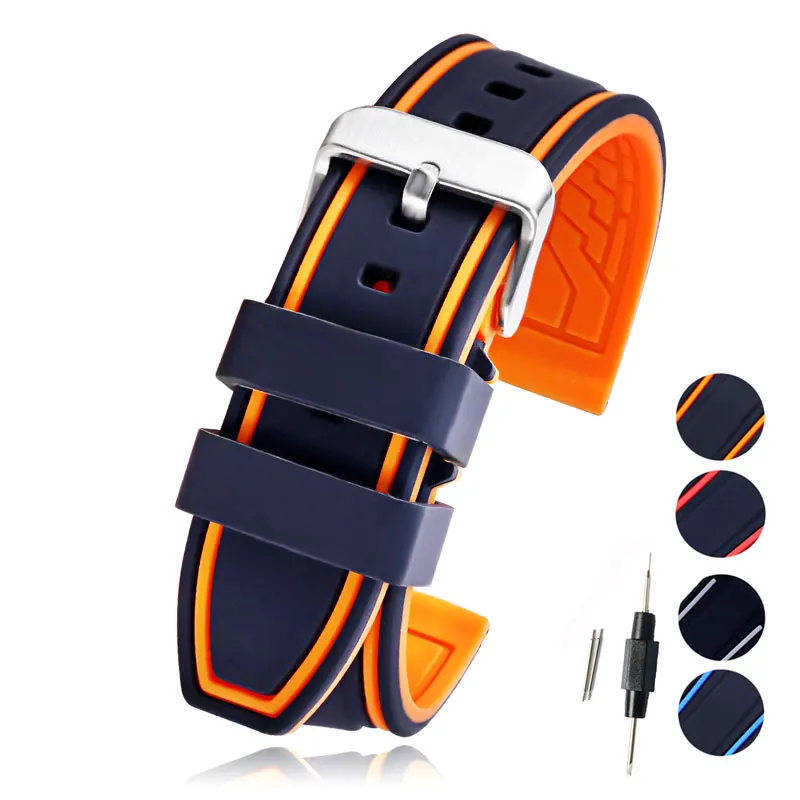 

Carty Soft Silicone Watch Band Men 20mm 22mm 24mm 26mm Rubber Watch Strap Waterproof diving Watch Orange Blue Red Grey