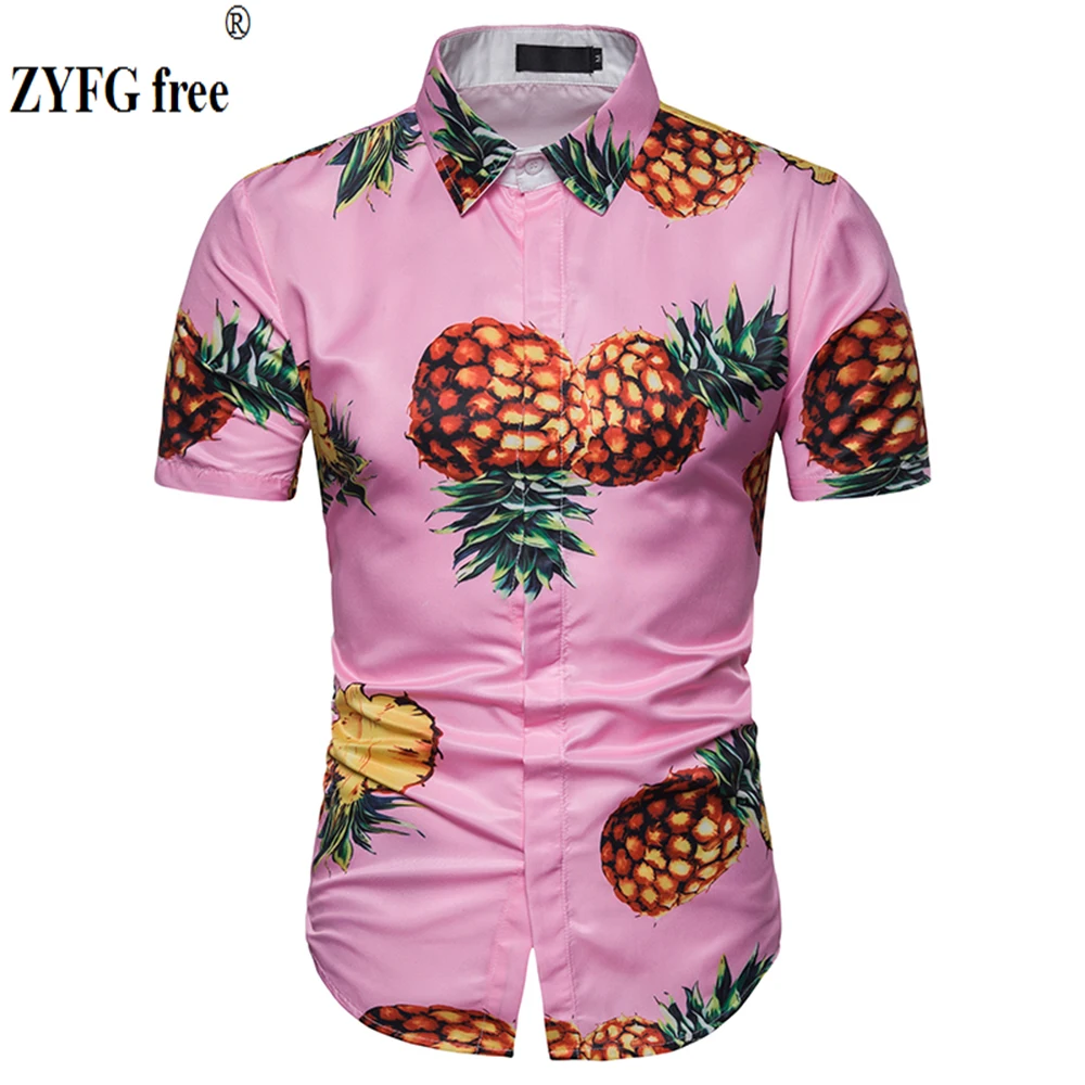 

Summer men's casual shirts turn-down collar pineapple printed tide shirt men's popular short sleeve shirt plus size