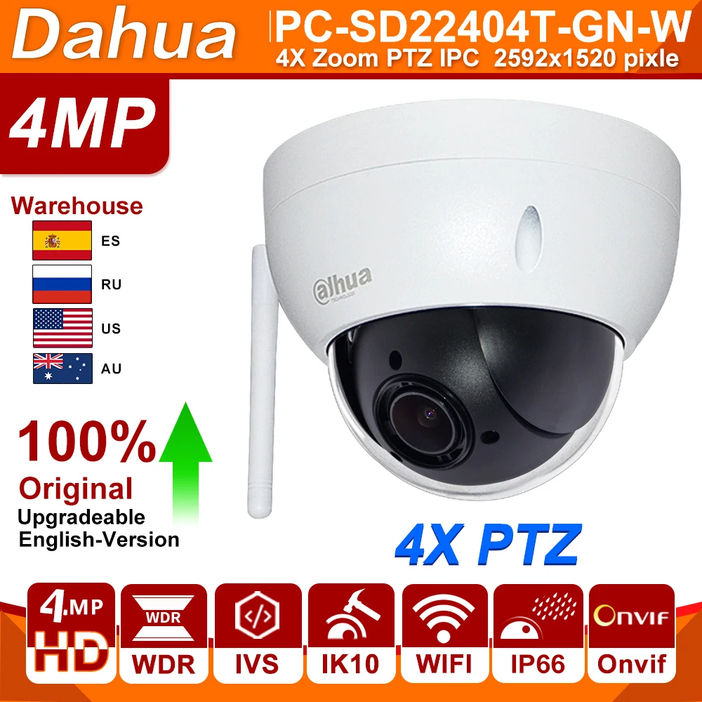 - Original Dahua IP Camera PTZ SD22404TGNW SD22404TGN 4MP 4X Zoom High Speed Network WiFi Wired IP Camera WDR Ultra IVS IK10