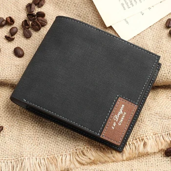 

Men Wallet Canvas Pattern Short Purse Wallets Leisure Business PU Leather Wallet Mini Compact Thin Handbag