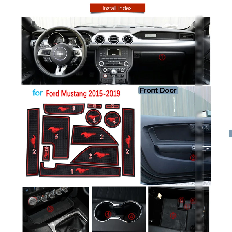 Противоскользящими резиновыми затворный слот, циновка чашки для Ford Mustang 6th Gen S550 EcoBoost экспорта GT Салонные подложки