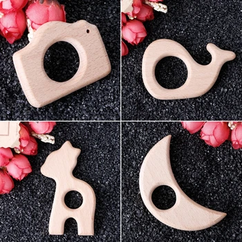 

Handmade Natural Beech Wood Teether Teething Ring Camera Baby Toys DIY Craft New