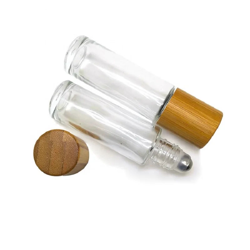 

10ML 15ML Bamboo Cap Roll On Bottle Essential Oil Glass Bottle Steel Bead Perfume Cosmetic Packaging Roller Bottles 15 Pieces