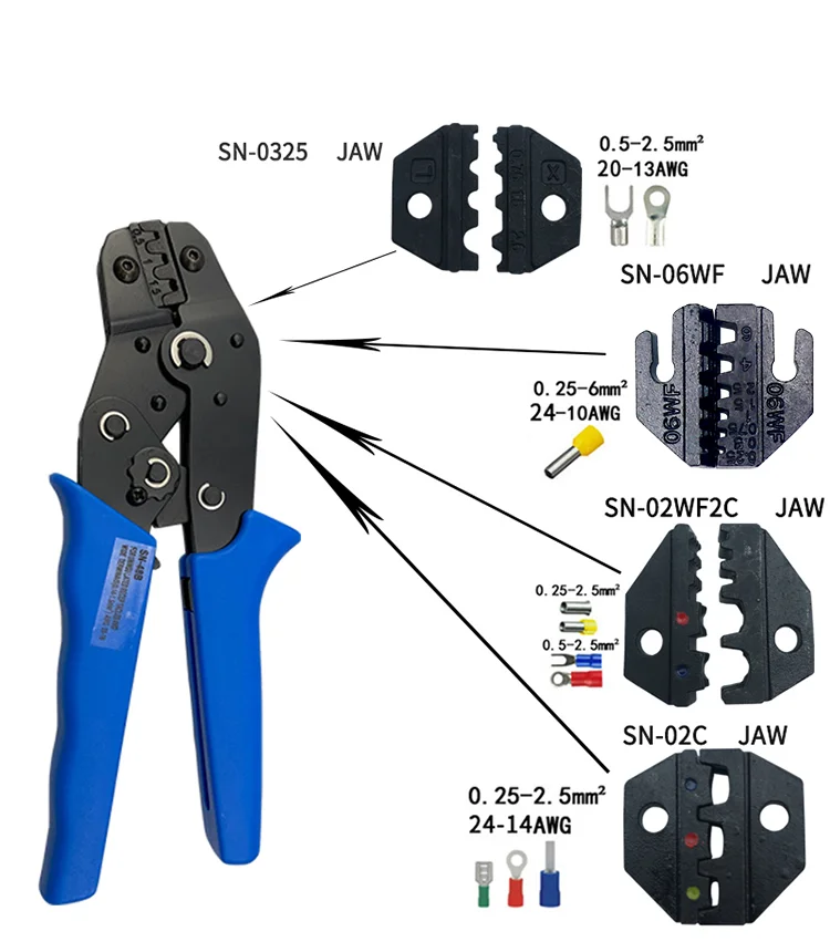 

Only Jaws Crimping pliers jaw width 4mm pliers 190mm for TAB 2.8 4.8 6.3 C3 XH2.54 2510 plug insulation tube terminal tools