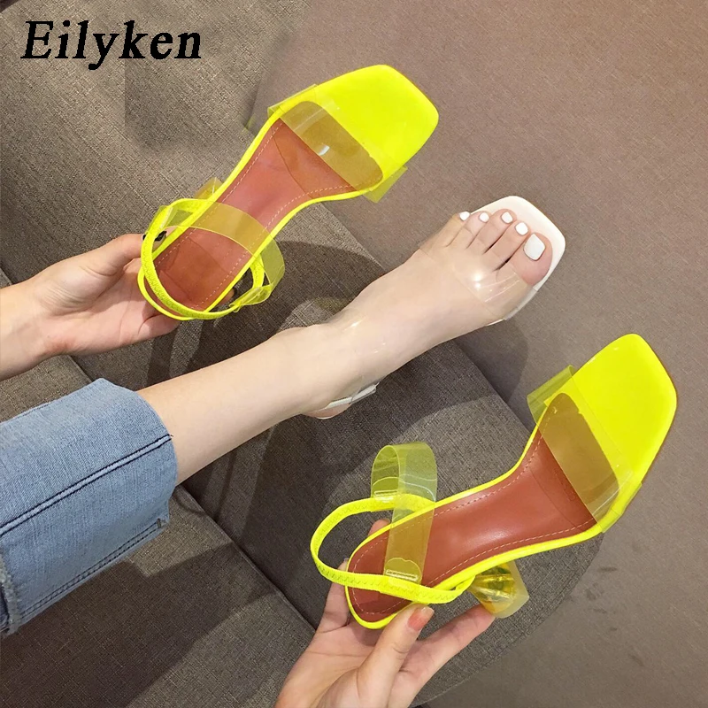 EilyKen/белые прозрачные сандалии из пвх; модные туфли из плексигласа с квадратным носком на высоком каблуке-шпильке; прозрачные женские туфли для ночного клуба