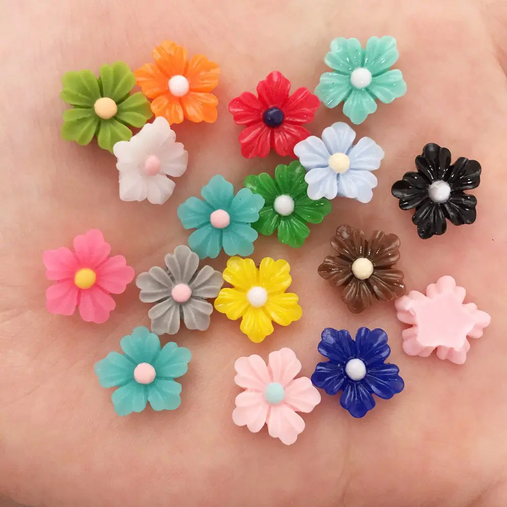 50pcs Resin 12mm Flower Flat Back Stone Appliques DIY Wedding Scrapbook Craft, resin flower embellishments, resin embellishments