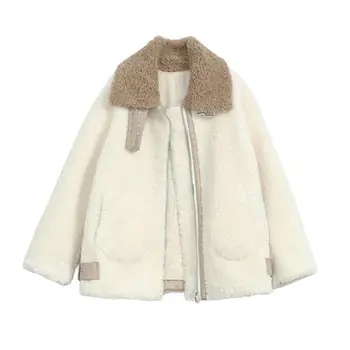

Winter Women Warm Coat Thicken Long Sleeves Faux Lamb Cashmere Jacket